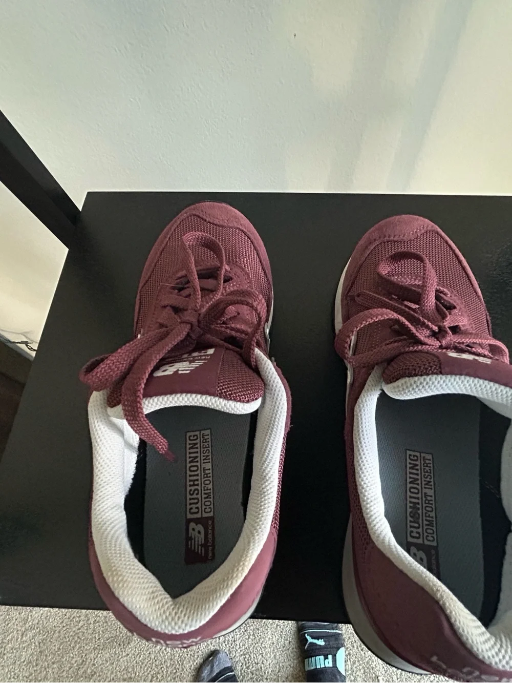 New Balance 515 burgundy and white low-top sneakers. Size 71/2.